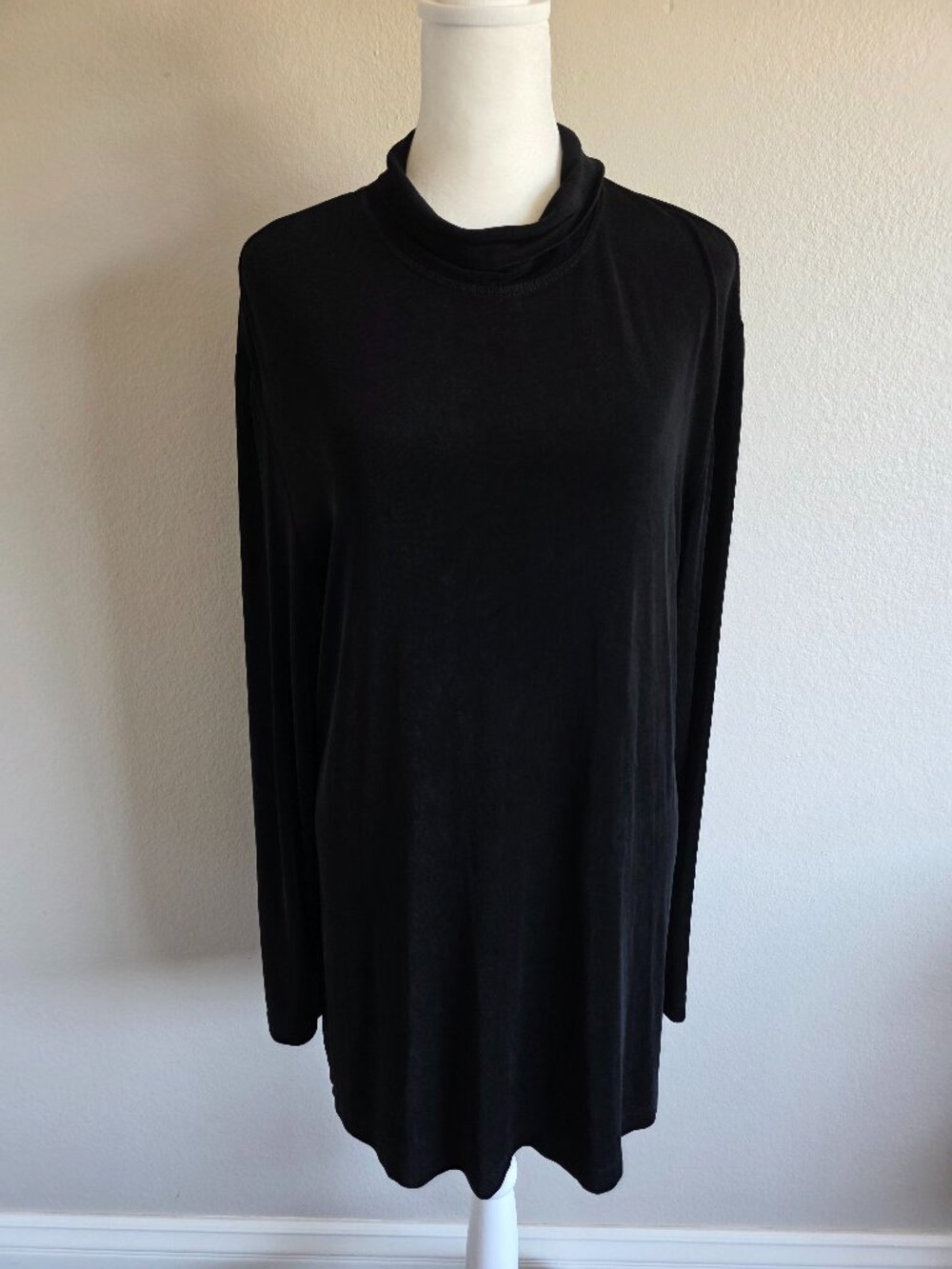 Chico's Travelers XL Top Tunic Black Mock Neck Long Sleeves Vents Size 3 Vintage